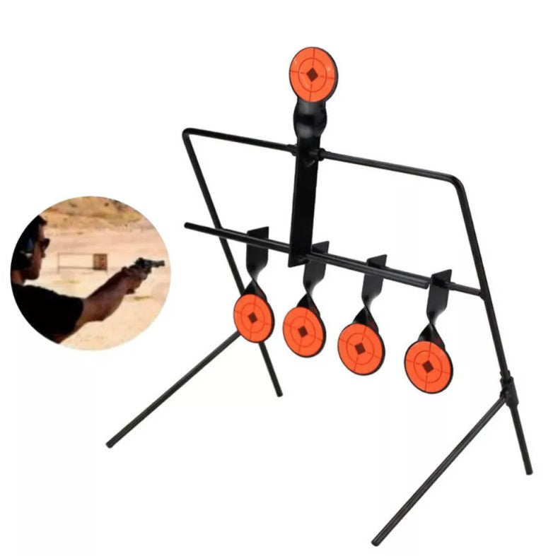 Tinta spinner pentru pistol pneumatic, Zola, cu 5 scuturi reactive 4.4 cm, mecanism resetabil, pentru pistoale cu energie maxima 17J, otel inoxidabil, 26 x 38 cm, negru/portocaliu Tinta spinner pentru pistol pneumatic, Zola, cu 5 scuturi reactive 4.4 cm, mecanism resetabil, pentru pistoale cu energie maxima 17J, otel inoxidabil, 26 x 38 cm, negru/portocaliu